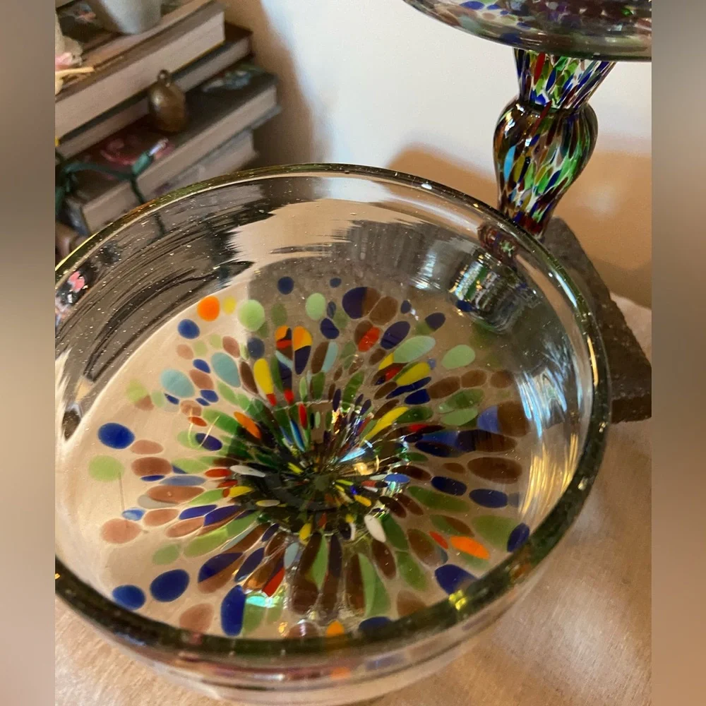 Pair Of Crate & Barrel Handblown Confetti Splatter Margarita Cocktail Gl…